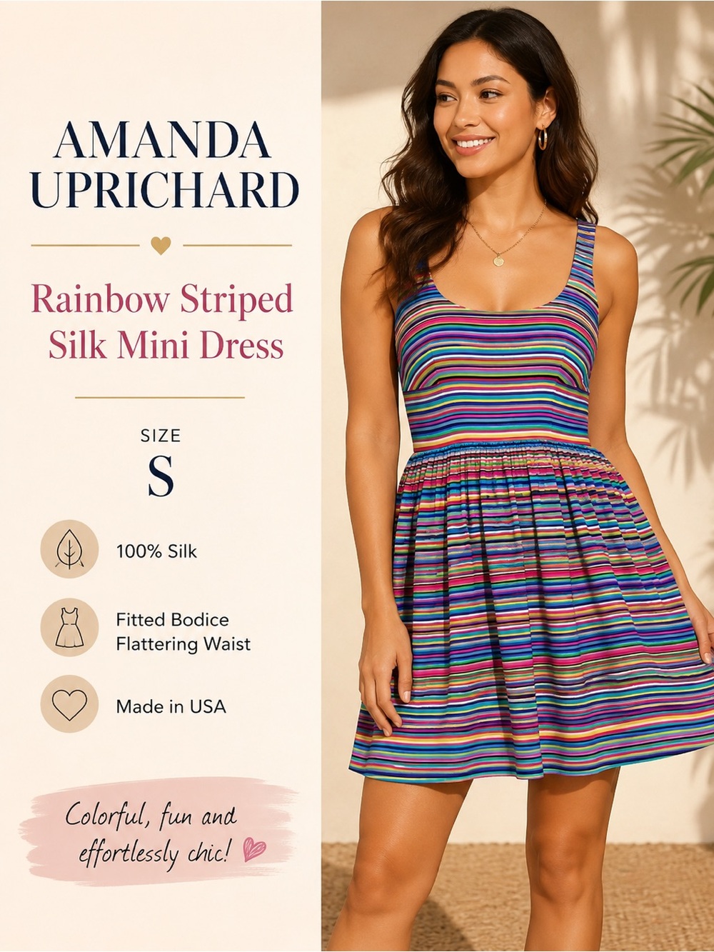 Amanda Uprichard Rainbow Striped Silk Mini Dress Size S